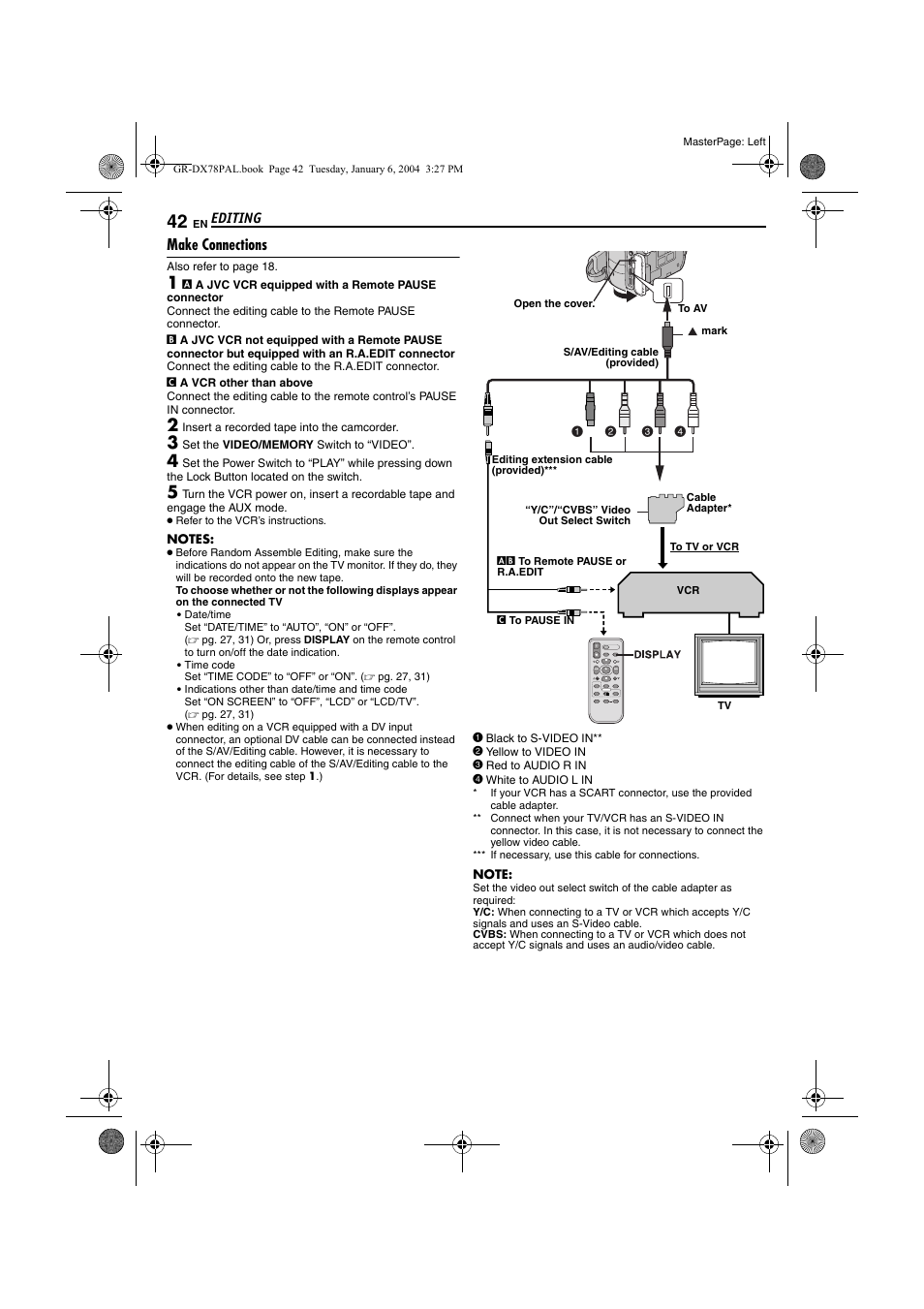 Make connections, R (੬ pg. 42) | JVC Digital Video Camera GR-DX78 User Manual | Page 42 / 52