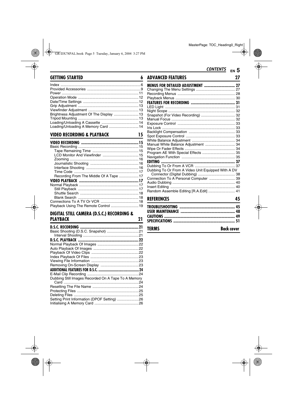 JVC Digital Video Camera GR-DX78 User Manual | Page 5 / 52