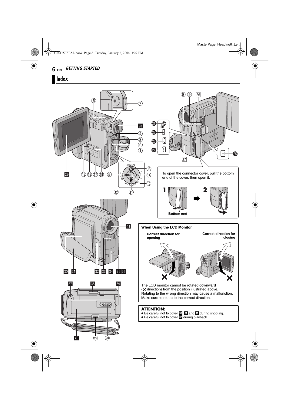 Getting started, Index | JVC Digital Video Camera GR-DX78 User Manual | Page 6 / 52