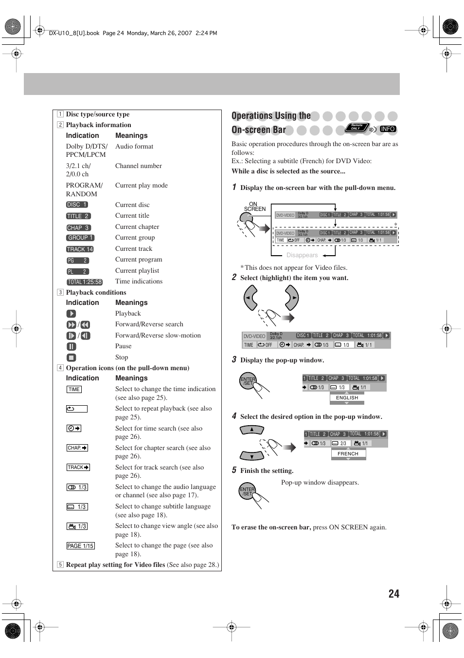 Operations using the on-screen bar | JVC CA-DXU10 User Manual | Page 27 / 104