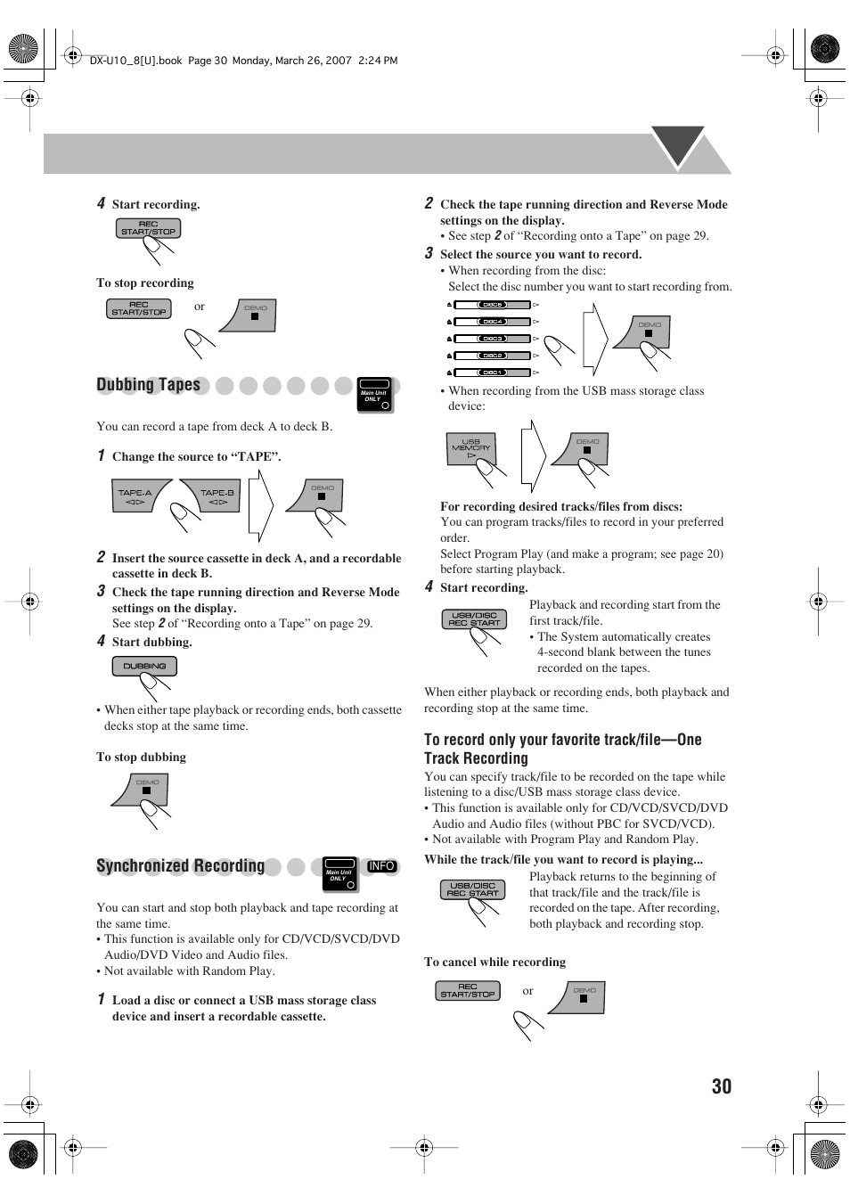 Dubbing tapes, Synchronized recording | JVC CA-DXU10 User Manual | Page 33 / 104