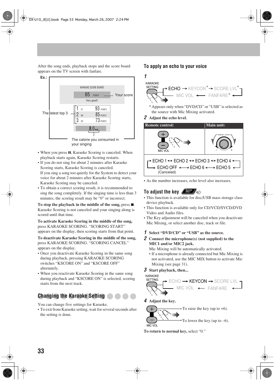 Changing the karaoke setting | JVC CA-DXU10 User Manual | Page 36 / 104