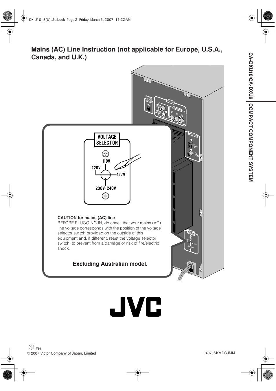 Excluding australian model | JVC CA-DXU10 User Manual | Page 52 / 104