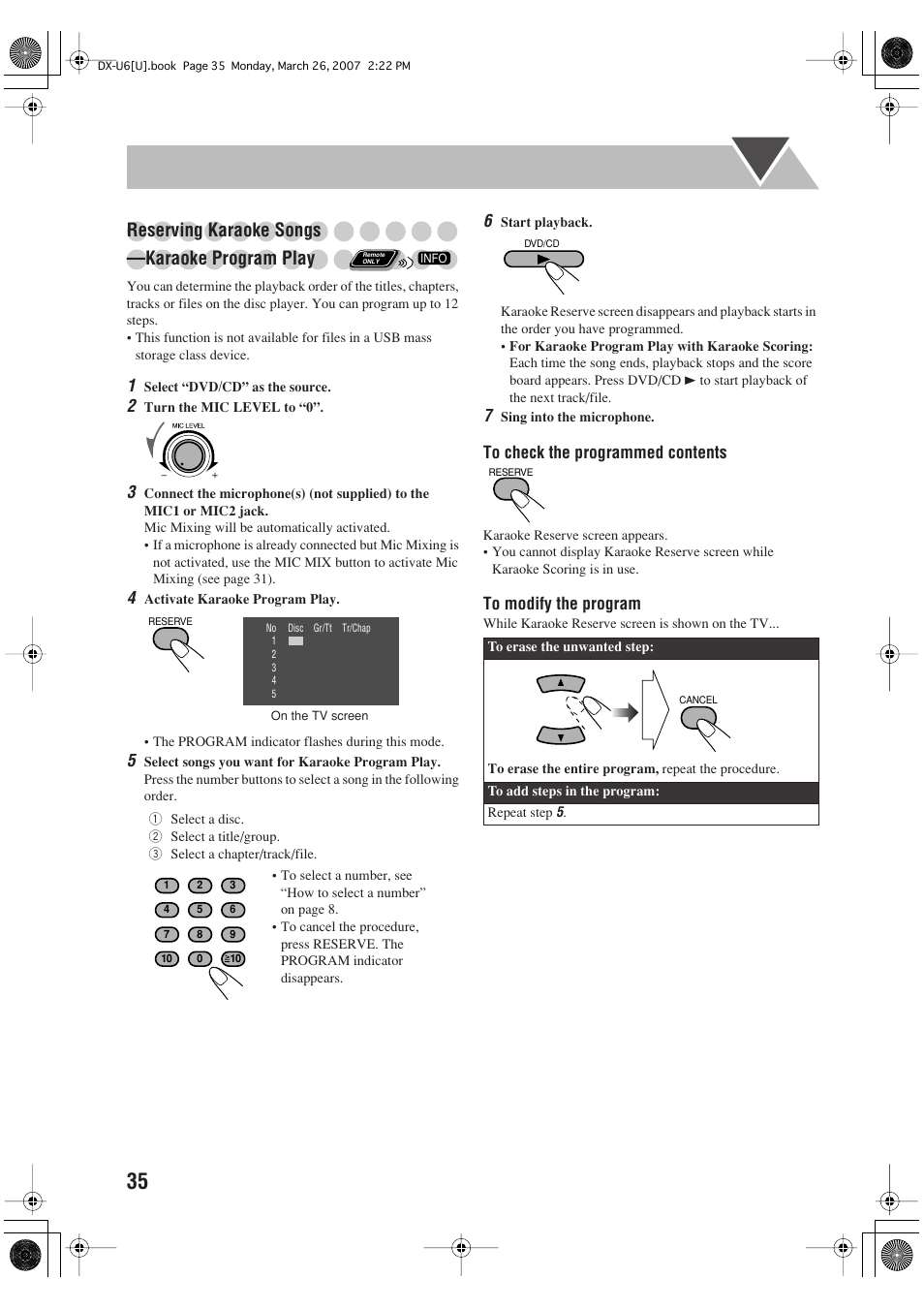 Reserving karaoke songs —karaoke program play | JVC CA-DXU10 User Manual | Page 90 / 104