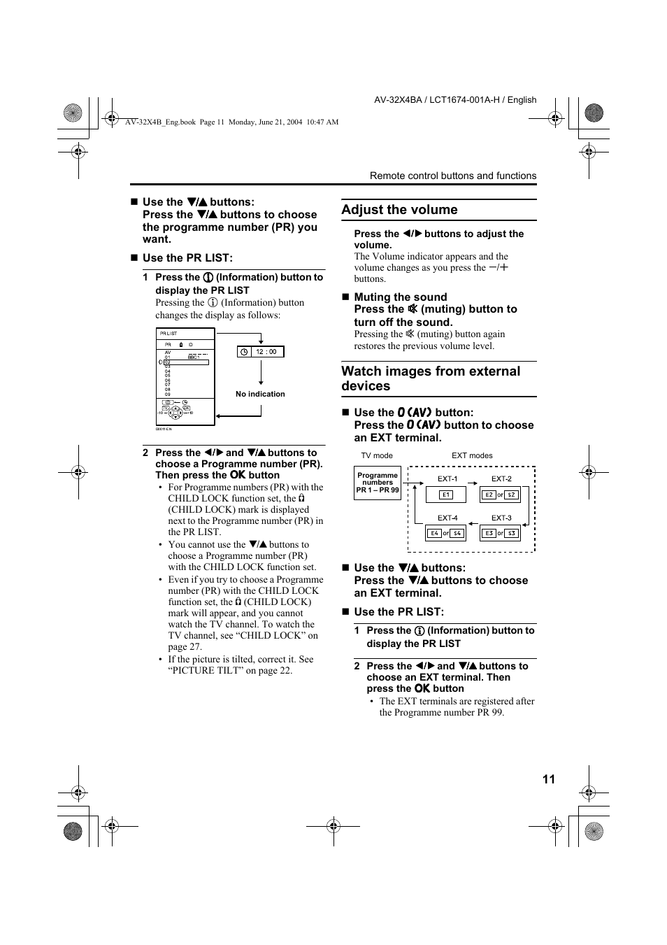 Adjust the volume, Watch images from external devices | JVC AV-32X4BA User Manual | Page 13 / 48
