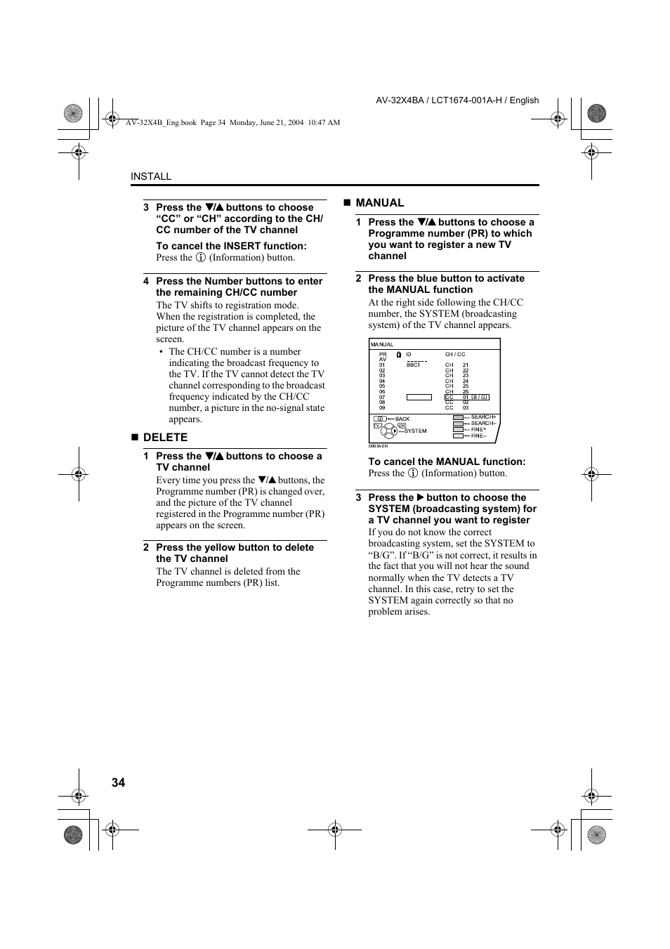 Delete, Manual | JVC AV-32X4BA User Manual | Page 36 / 48