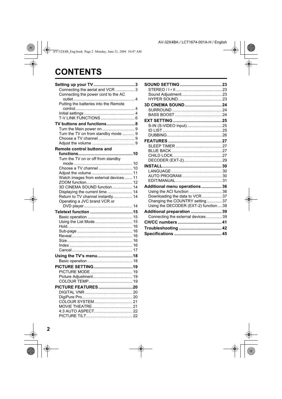 JVC AV-32X4BA User Manual | Page 4 / 48