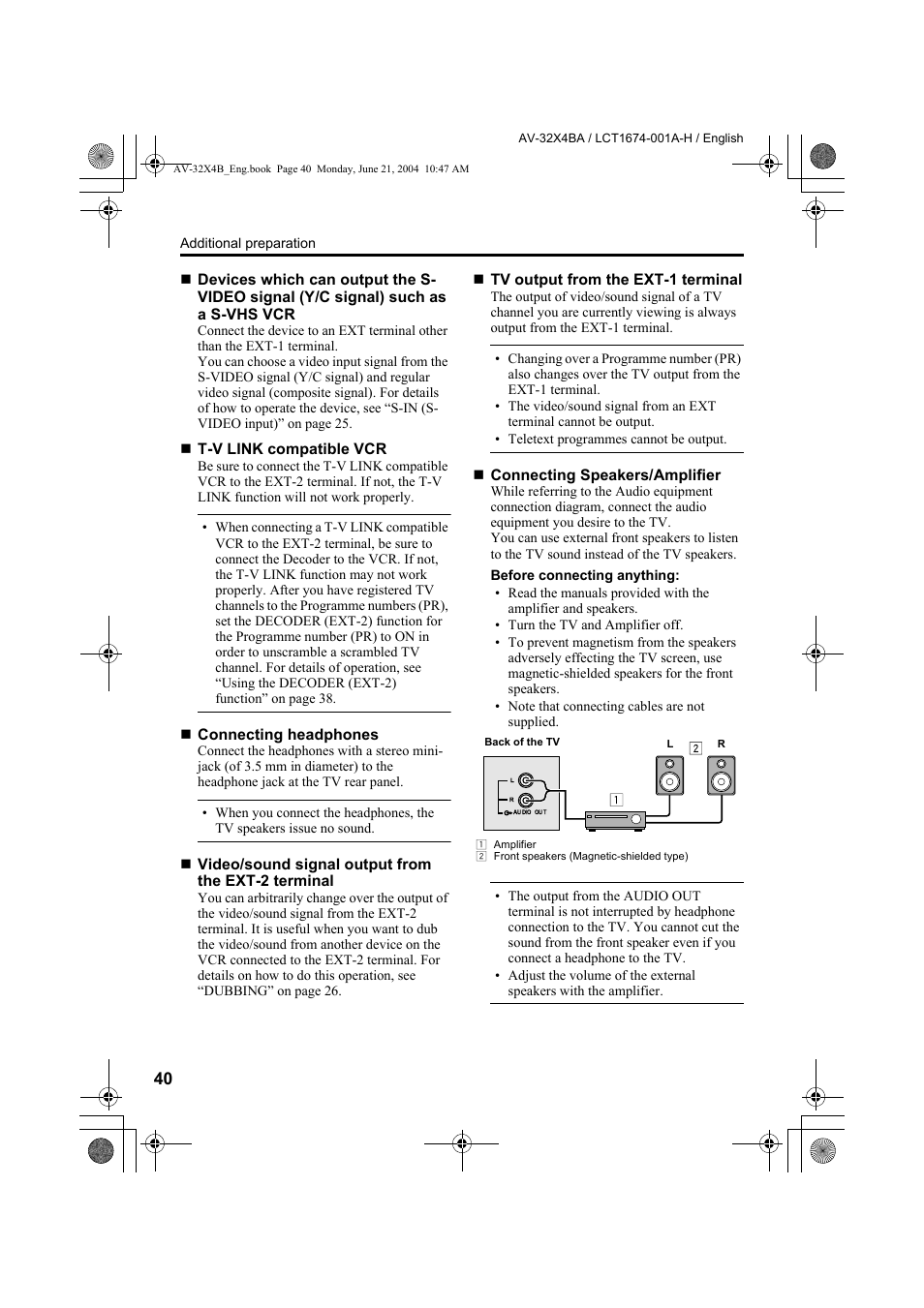 See “connecting speakers/amplifier” on | JVC AV-32X4BA User Manual | Page 42 / 48