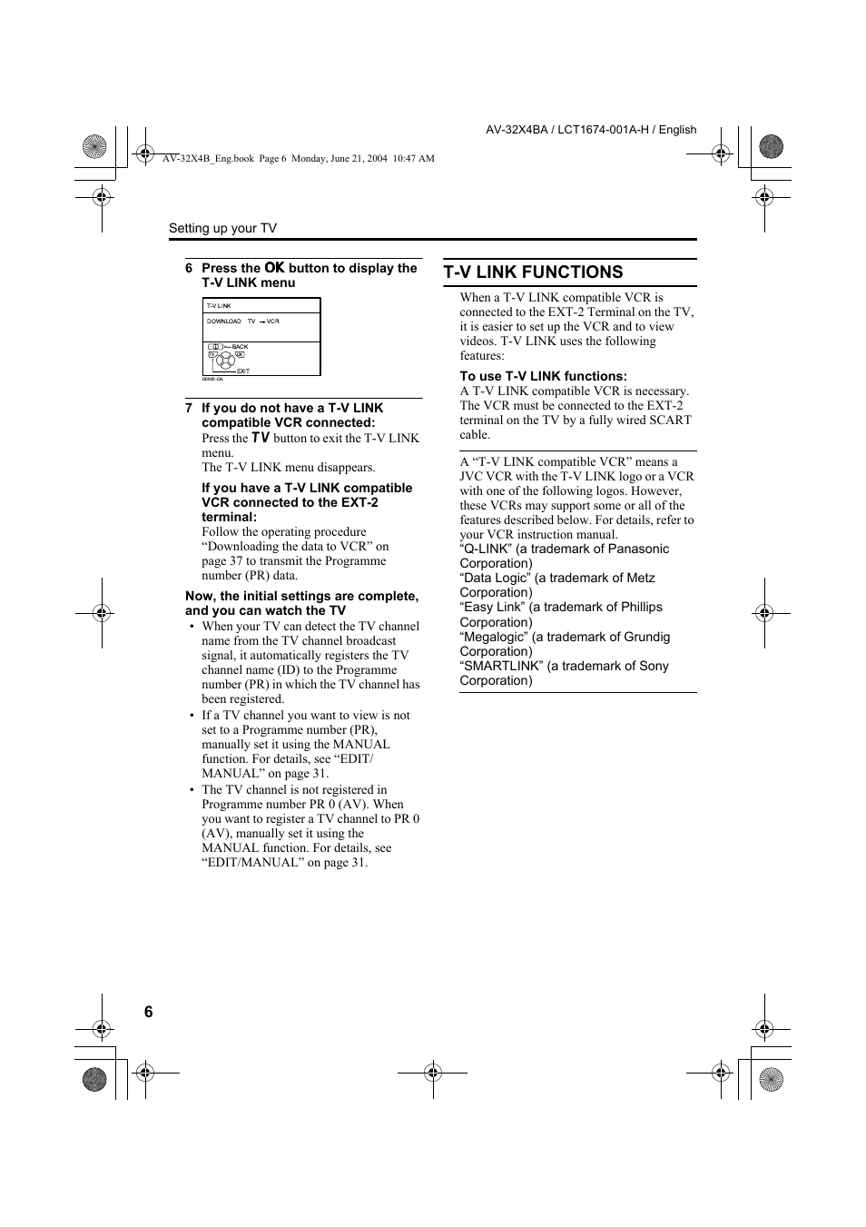 T-v link functions, See “t-v link | JVC AV-32X4BA User Manual | Page 8 / 48