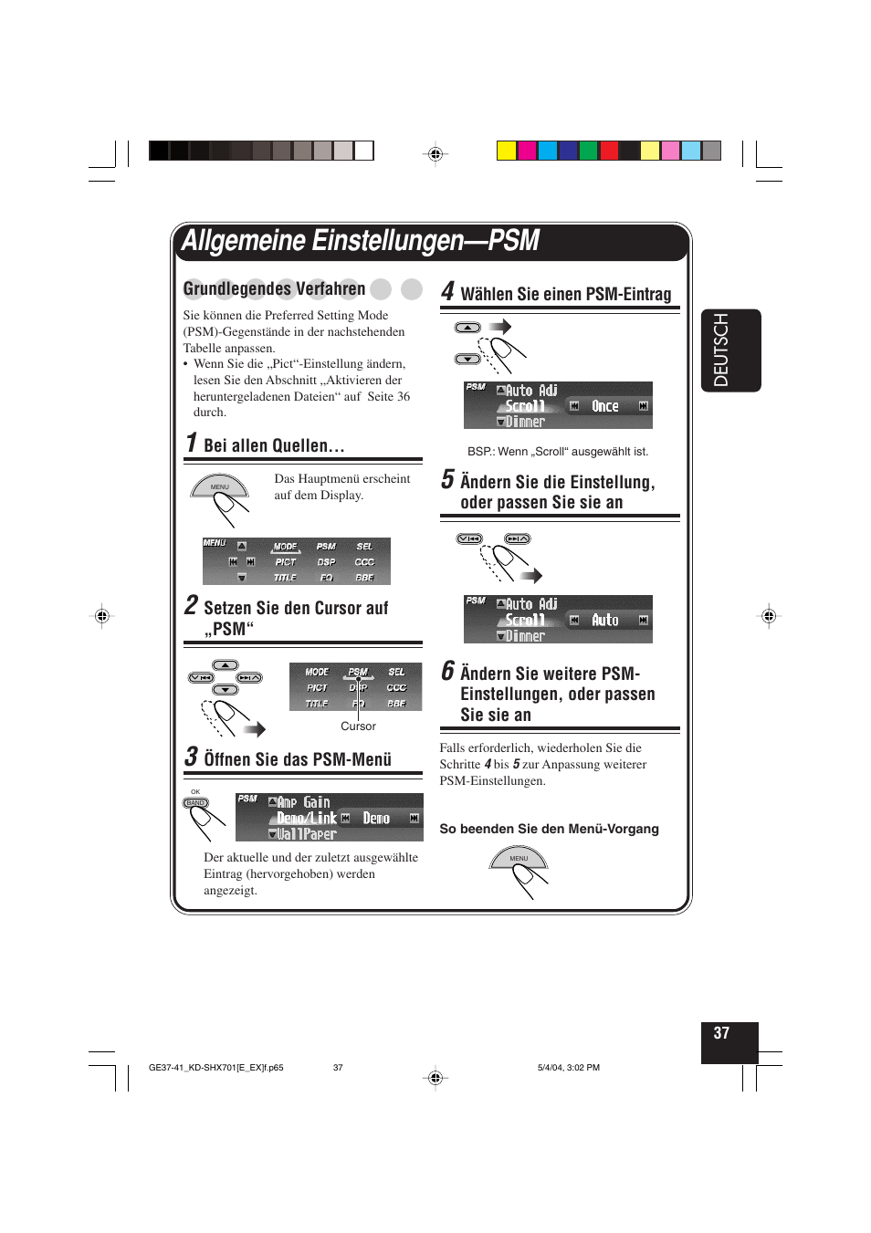 Allgemeine einstellungen—psm | JVC CD Receiver KD-SHX701 User Manual | Page 101 / 259