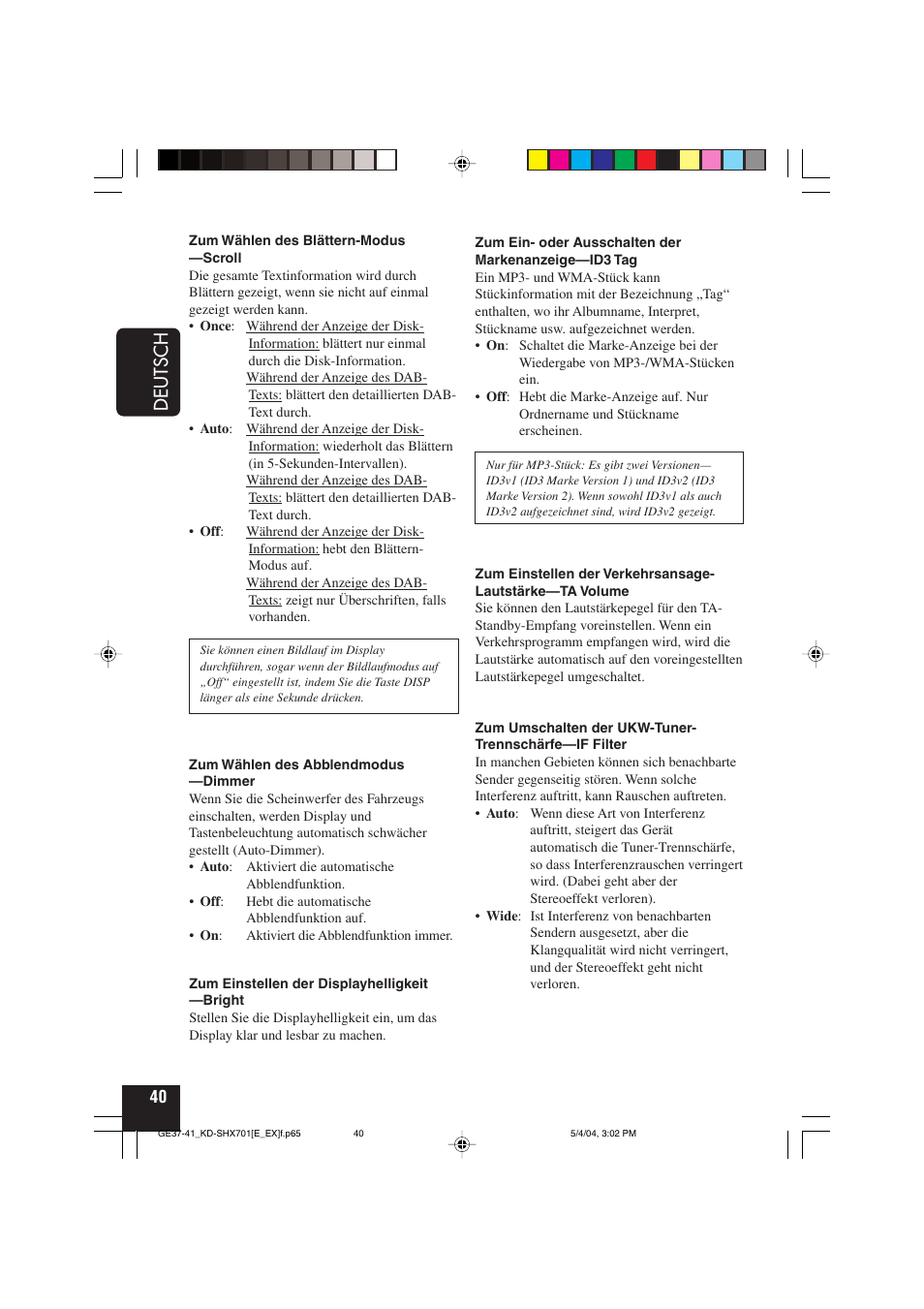 Deutsch | JVC CD Receiver KD-SHX701 User Manual | Page 104 / 259