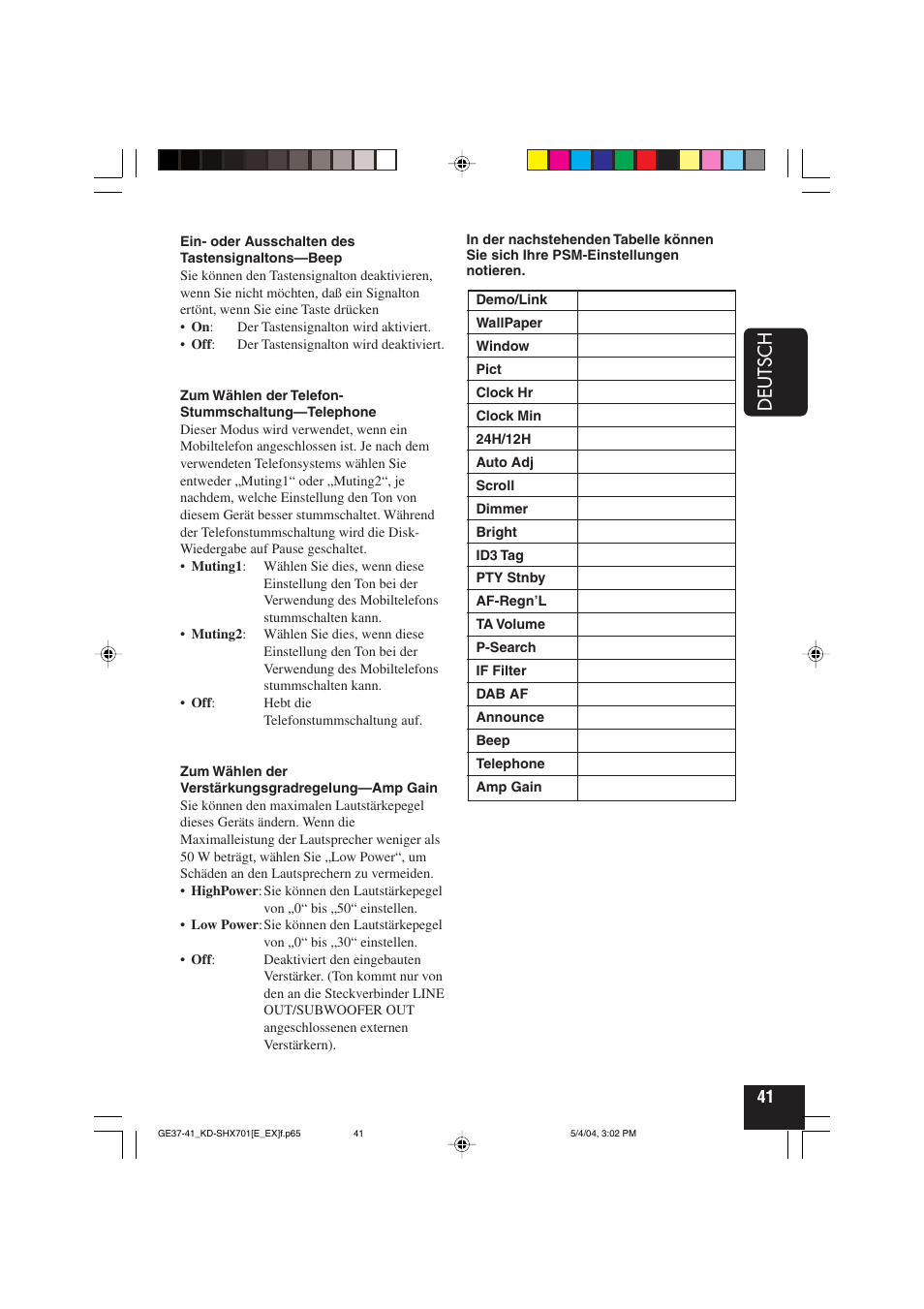 Deutsch | JVC CD Receiver KD-SHX701 User Manual | Page 105 / 259