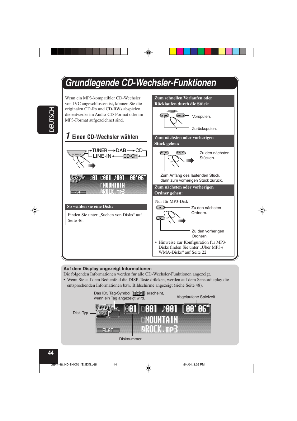 Grundlegende cd-wechsler-funktionen, Deutsch, Einen cd-wechsler wählen | JVC CD Receiver KD-SHX701 User Manual | Page 108 / 259