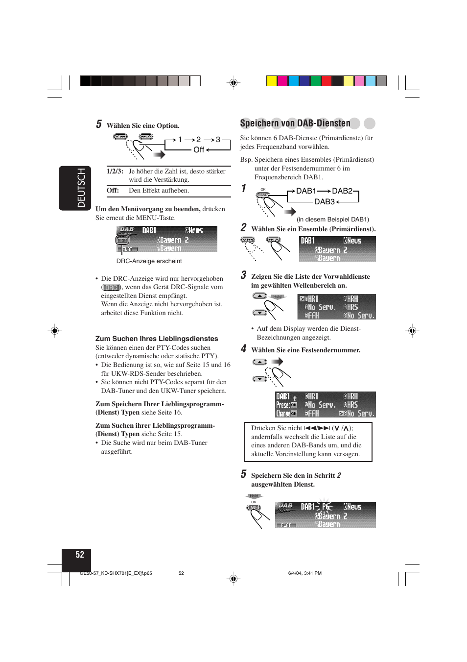 Deutsch, Speichern von dab-diensten | JVC CD Receiver KD-SHX701 User Manual | Page 116 / 259