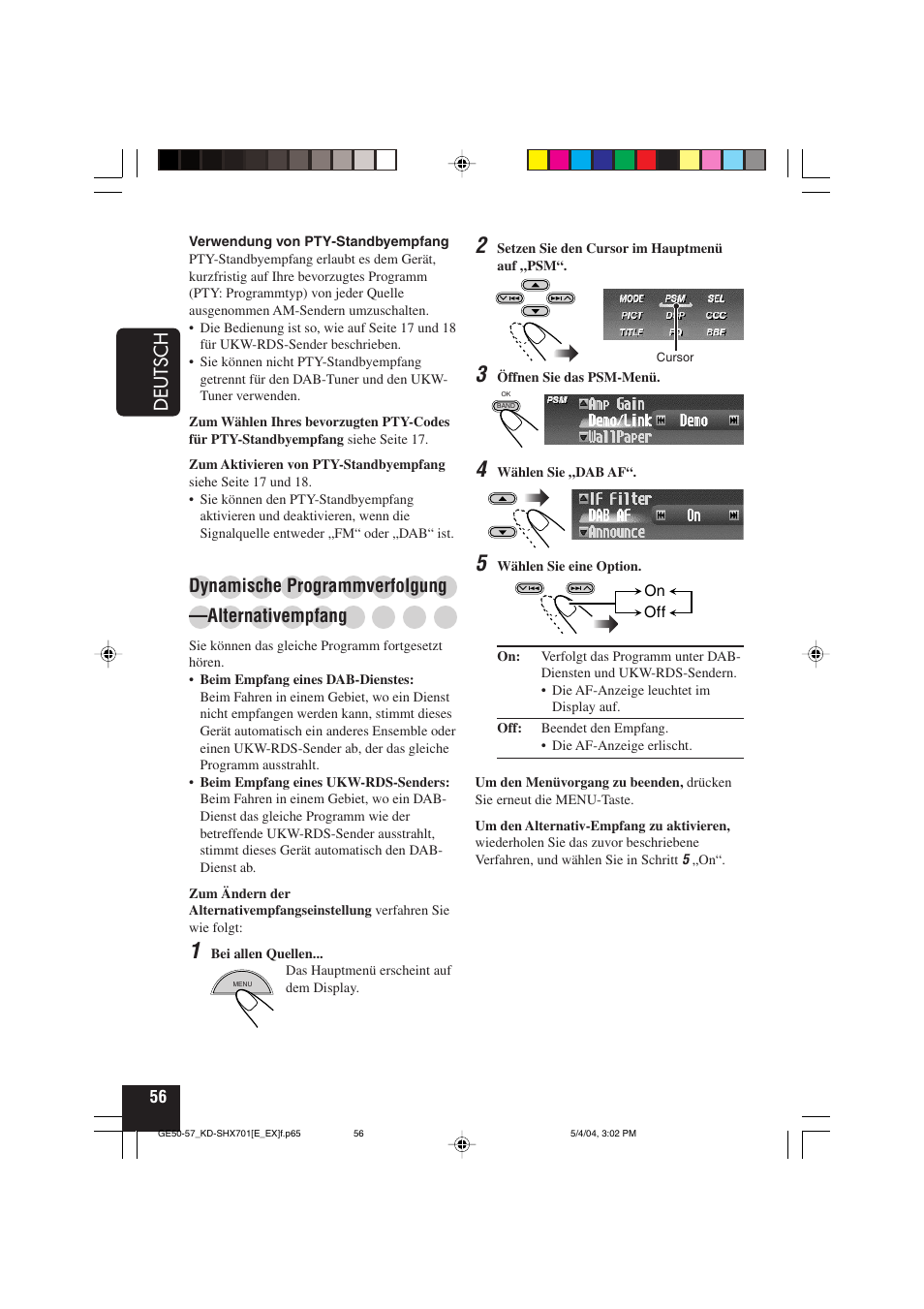 Deutsch, Dynamische programmverfolgung, Alternativempfang | JVC CD Receiver KD-SHX701 User Manual | Page 120 / 259