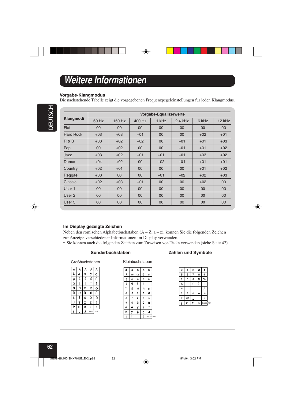 Weitere informationen, Deutsch | JVC CD Receiver KD-SHX701 User Manual | Page 126 / 259