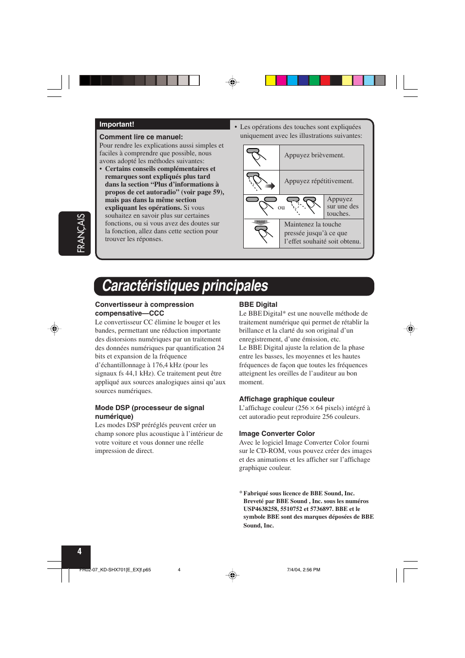 Caractéristiques principales, Français | JVC CD Receiver KD-SHX701 User Manual | Page 132 / 259