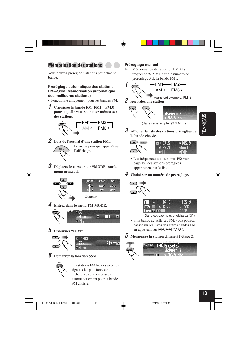 Français, Mémorisation des stations | JVC CD Receiver KD-SHX701 User Manual | Page 141 / 259