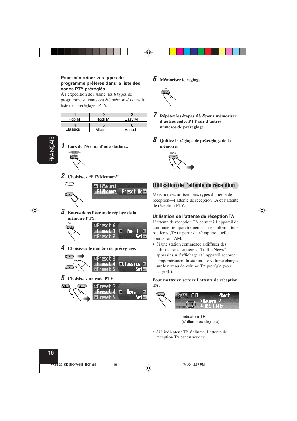 Français, Utilisation de l’attente de réception | JVC CD Receiver KD-SHX701 User Manual | Page 144 / 259