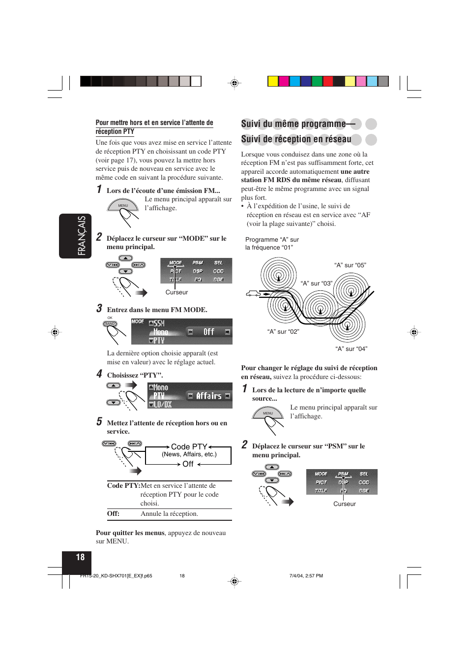 Français, Suivi du même programme, Suivi de réception en réseau | JVC CD Receiver KD-SHX701 User Manual | Page 146 / 259