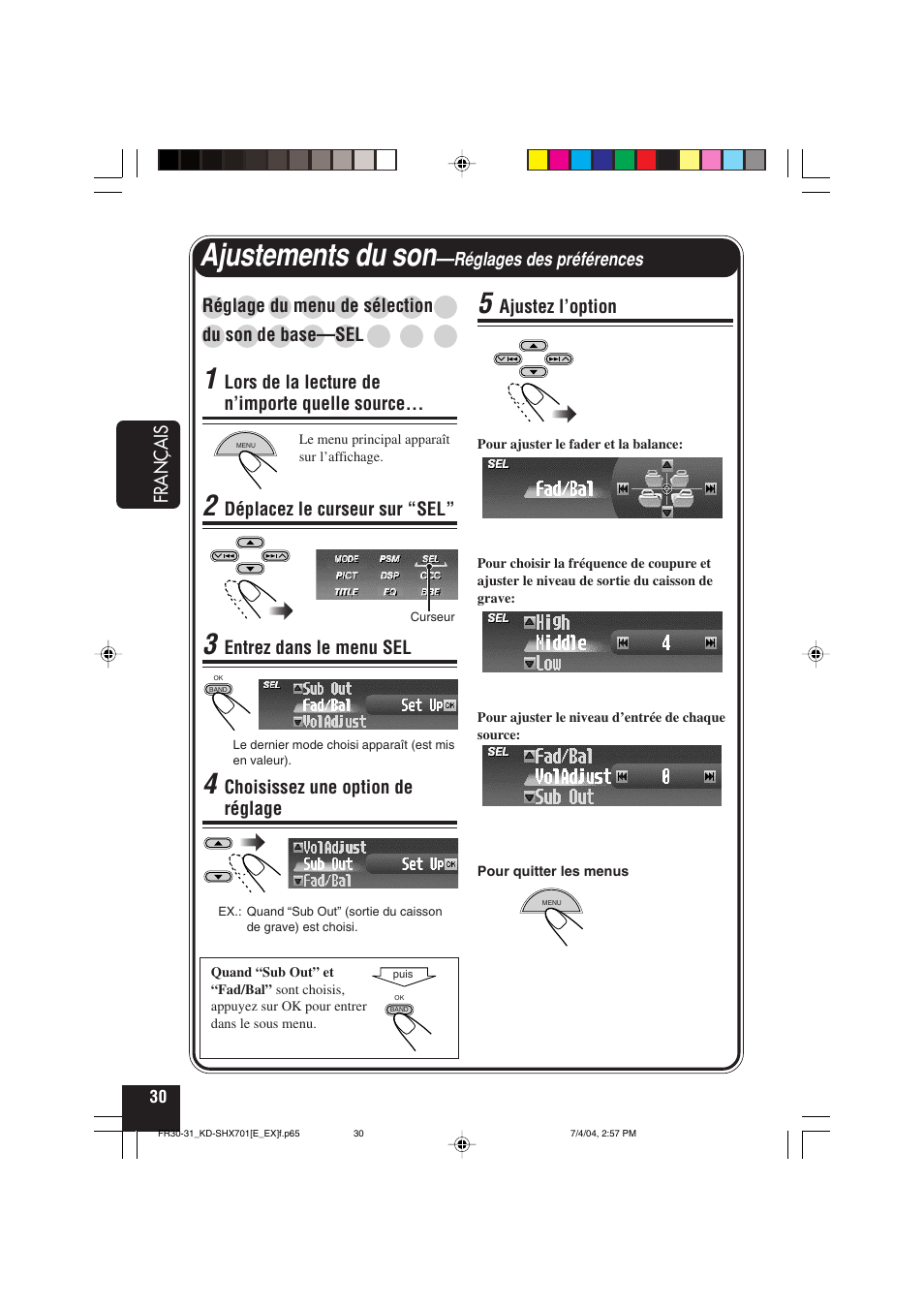 Ajustements du son | JVC CD Receiver KD-SHX701 User Manual | Page 158 / 259