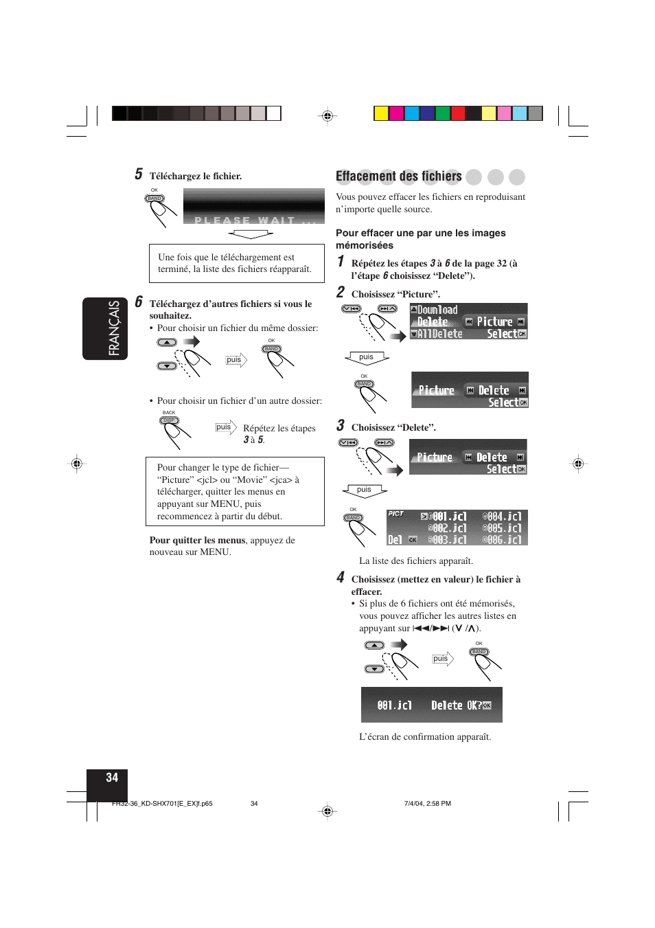 Français, Effacement des fichiers | JVC CD Receiver KD-SHX701 User Manual | Page 162 / 259
