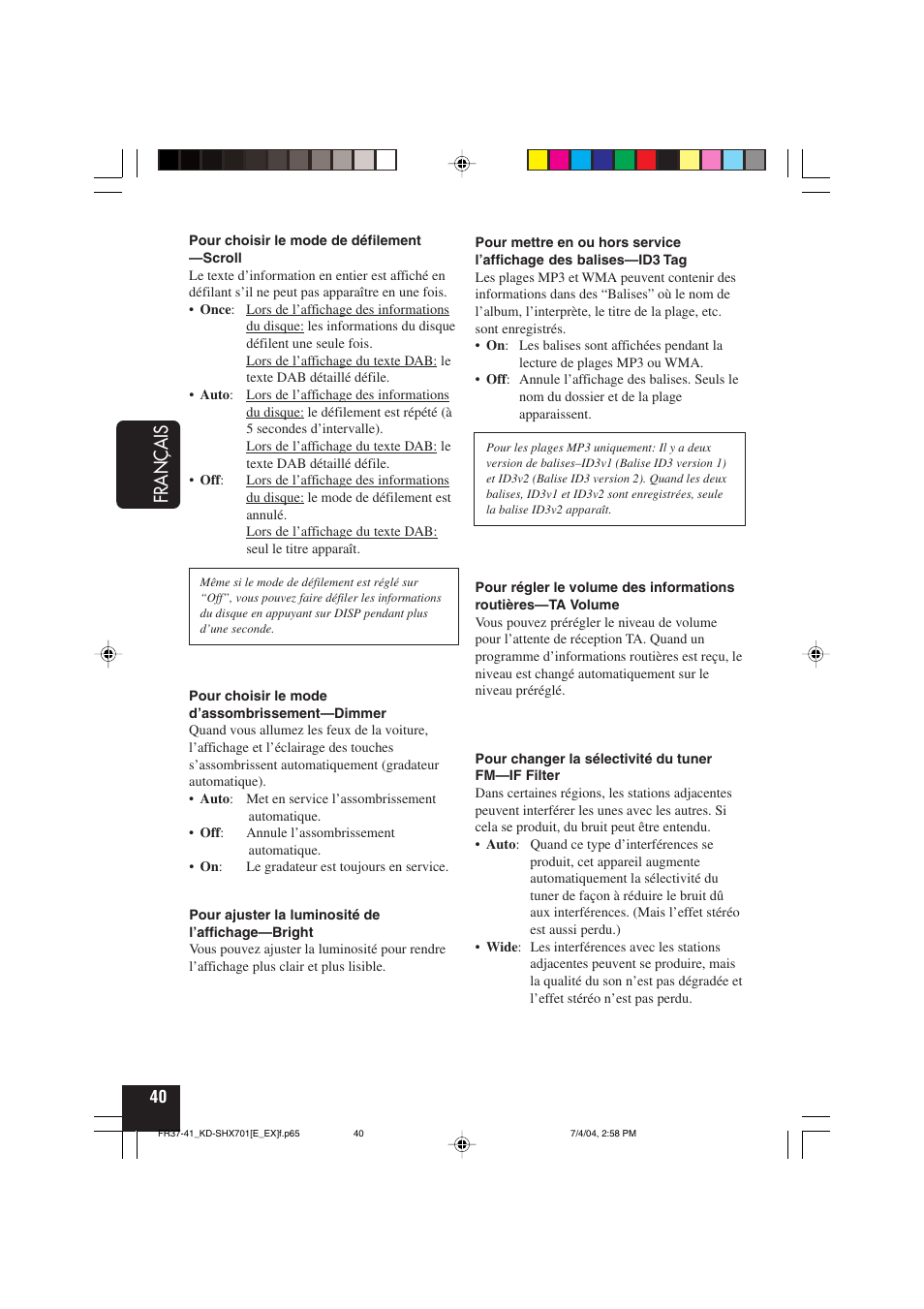 Français | JVC CD Receiver KD-SHX701 User Manual | Page 168 / 259