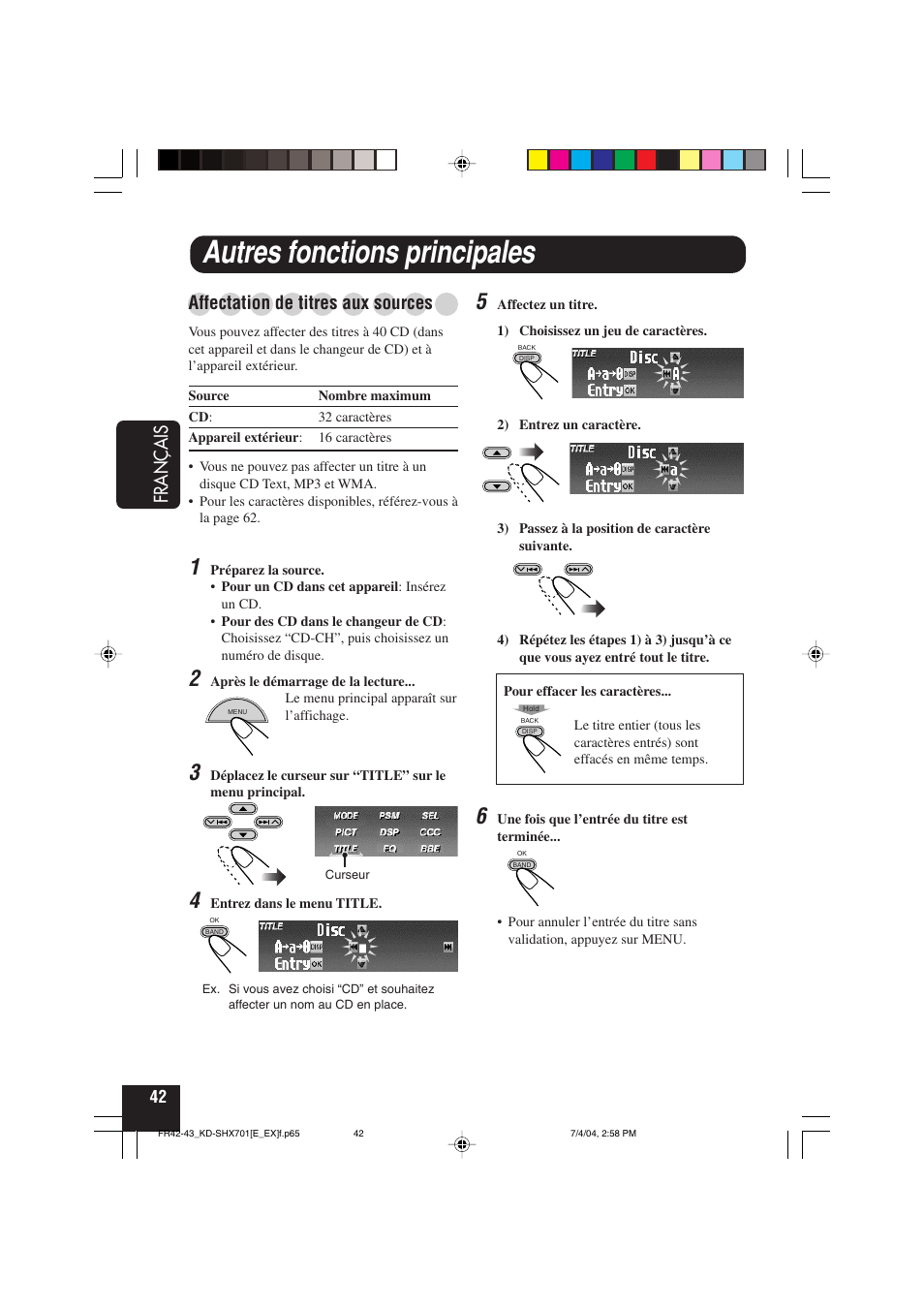 Autres fonctions principales, Français, Affectation de titres aux sources | JVC CD Receiver KD-SHX701 User Manual | Page 170 / 259