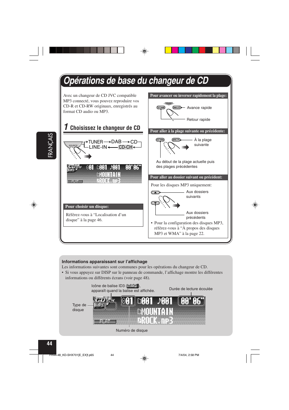 Opérations de base du changeur de cd, Français, Choisissez le changeur de cd | JVC CD Receiver KD-SHX701 User Manual | Page 172 / 259
