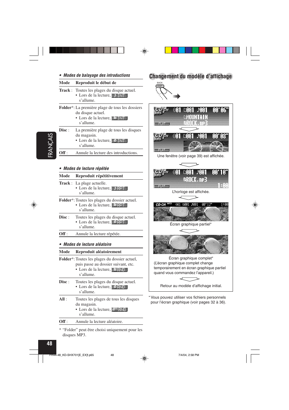 Français, Changement du modèle d’affichage | JVC CD Receiver KD-SHX701 User Manual | Page 176 / 259