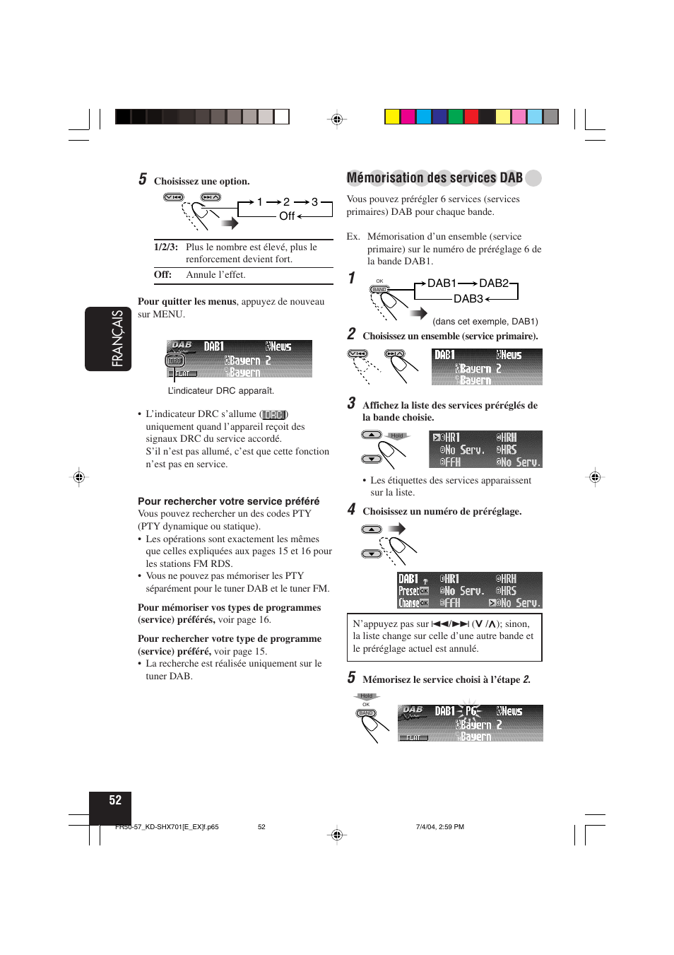 Français, Mémorisation des services dab | JVC CD Receiver KD-SHX701 User Manual | Page 180 / 259