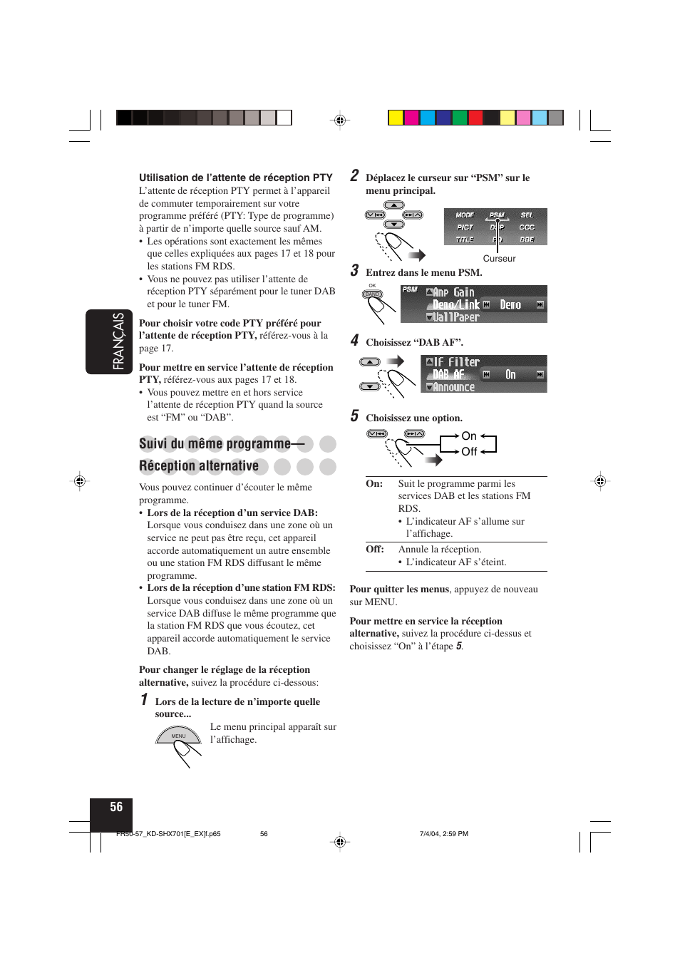Français, Suivi du même programme, Réception alternative | JVC CD Receiver KD-SHX701 User Manual | Page 184 / 259