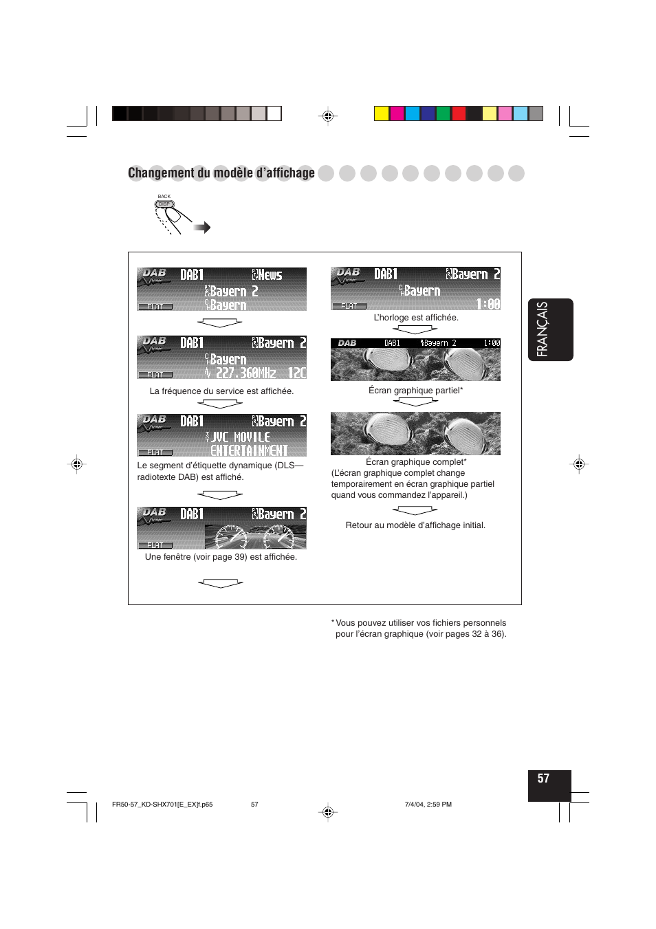 Français, Changement du modèle d’affichage | JVC CD Receiver KD-SHX701 User Manual | Page 185 / 259