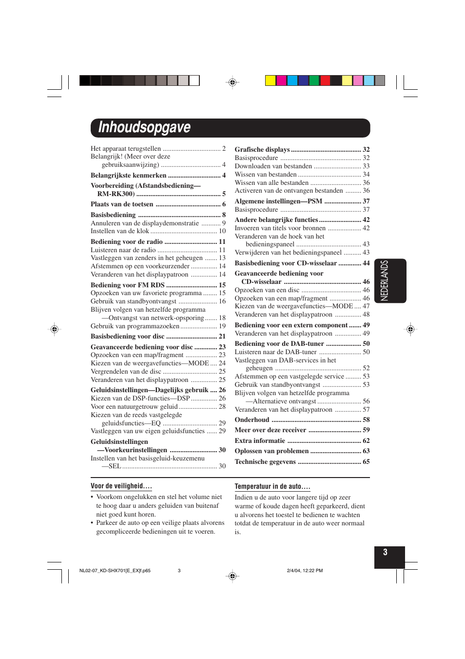 Inhoudsopgave, Nederlands | JVC CD Receiver KD-SHX701 User Manual | Page 195 / 259