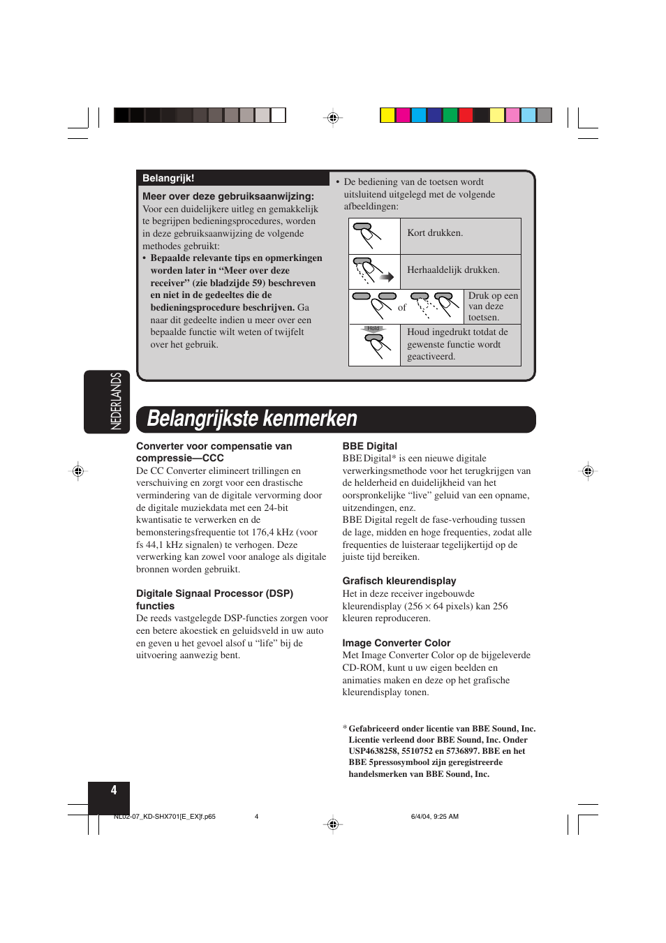 Belangrijkste kenmerken, Nederlands | JVC CD Receiver KD-SHX701 User Manual | Page 196 / 259