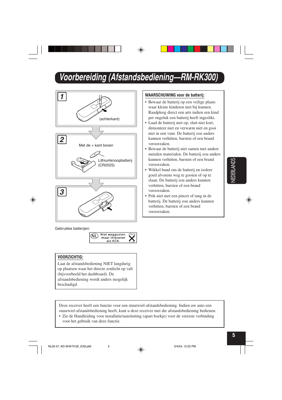 Voorbereiding (afstandsbediening—rm-rk300) | JVC CD Receiver KD-SHX701 User Manual | Page 197 / 259