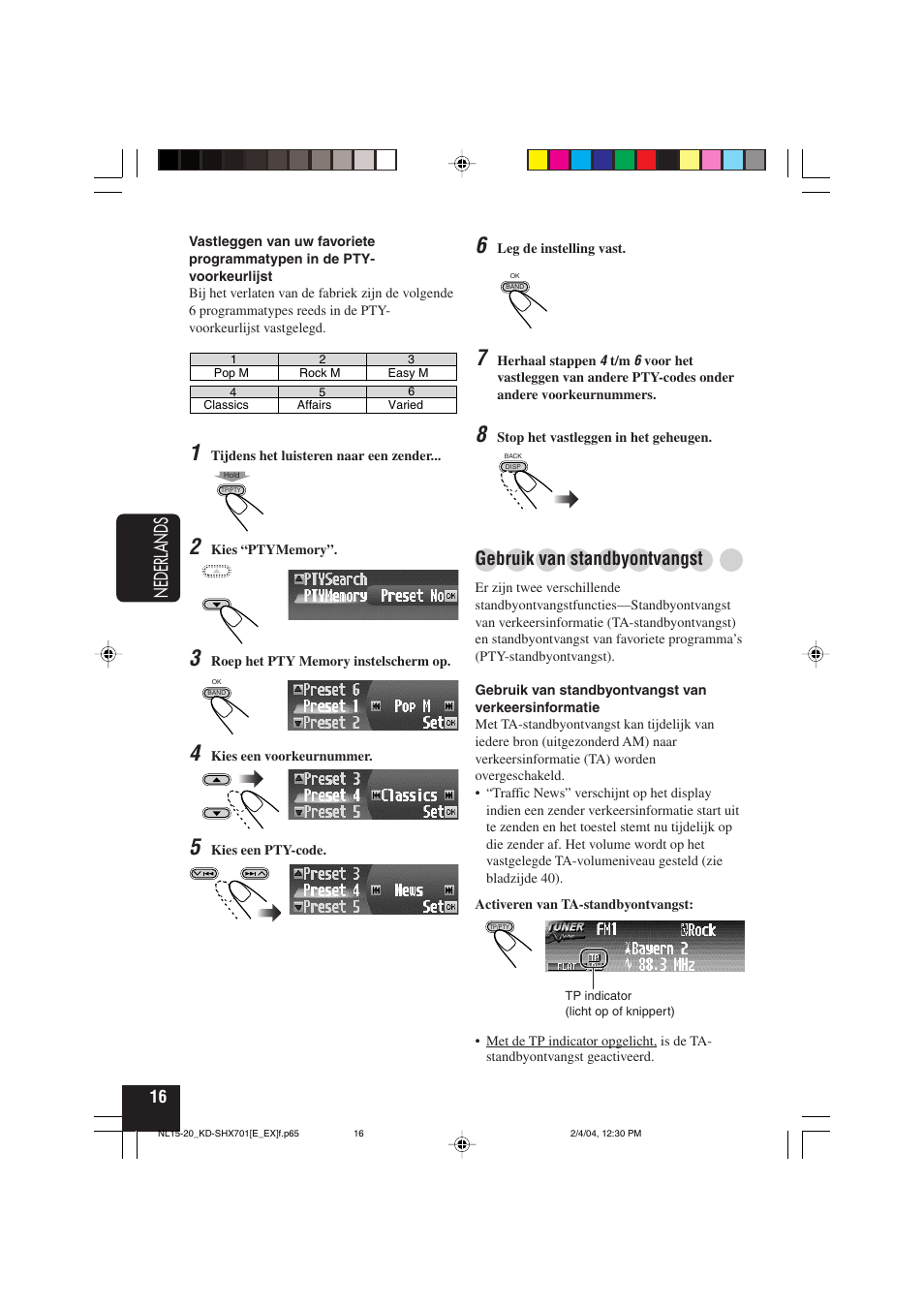 Nederlands, Gebruik van standbyontvangst | JVC CD Receiver KD-SHX701 User Manual | Page 208 / 259