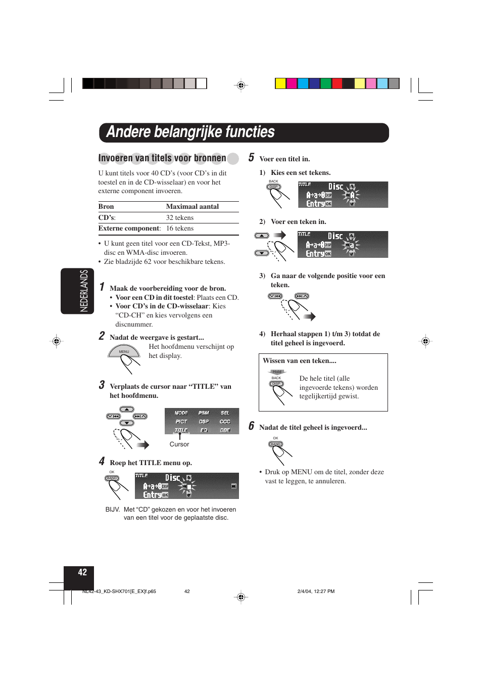 Andere belangrijke functies, Nederlands, Invoeren van titels voor bronnen | JVC CD Receiver KD-SHX701 User Manual | Page 234 / 259