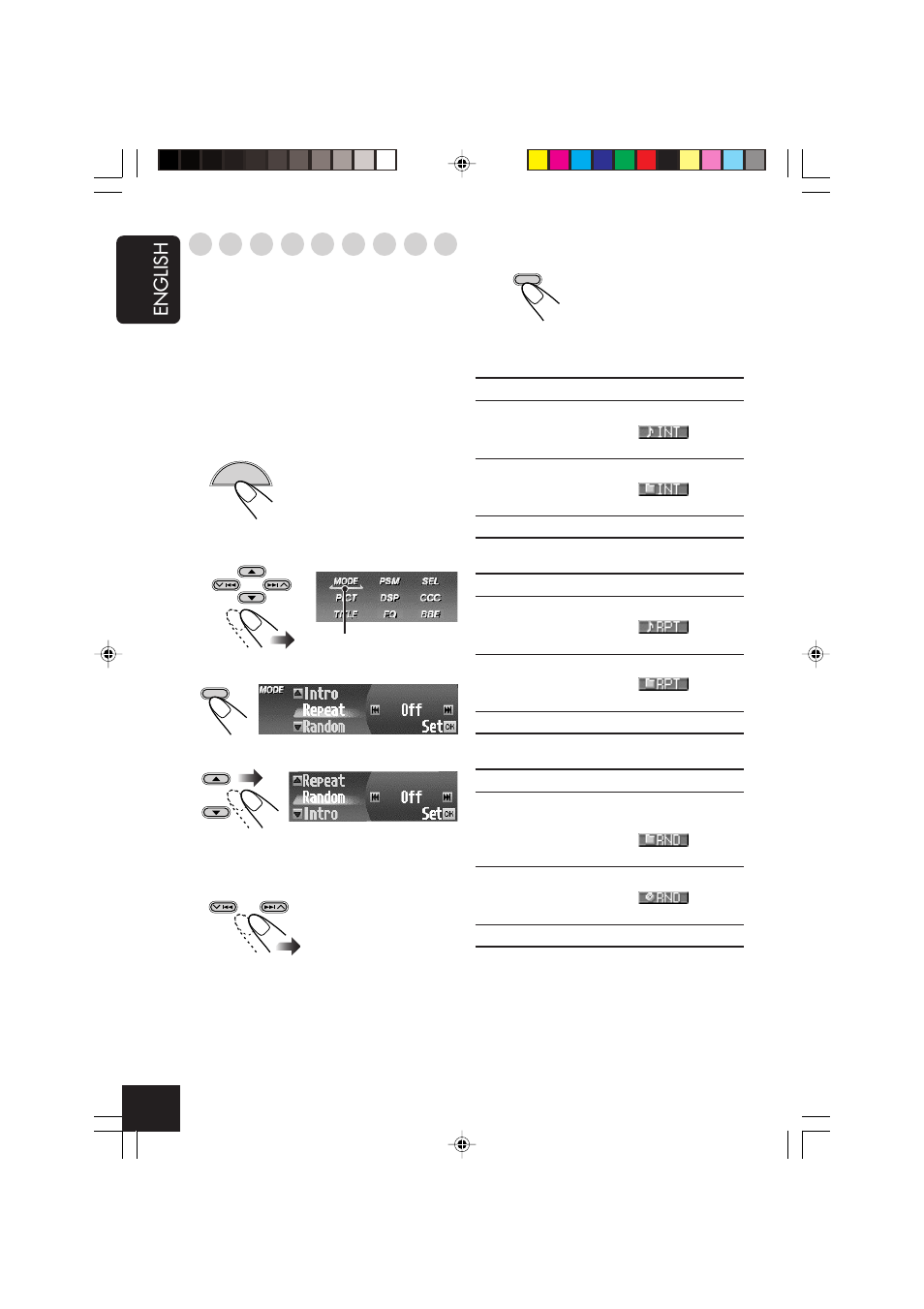 English, Selecting playback modes—mode | JVC CD Receiver KD-SHX701 User Manual | Page 24 / 259