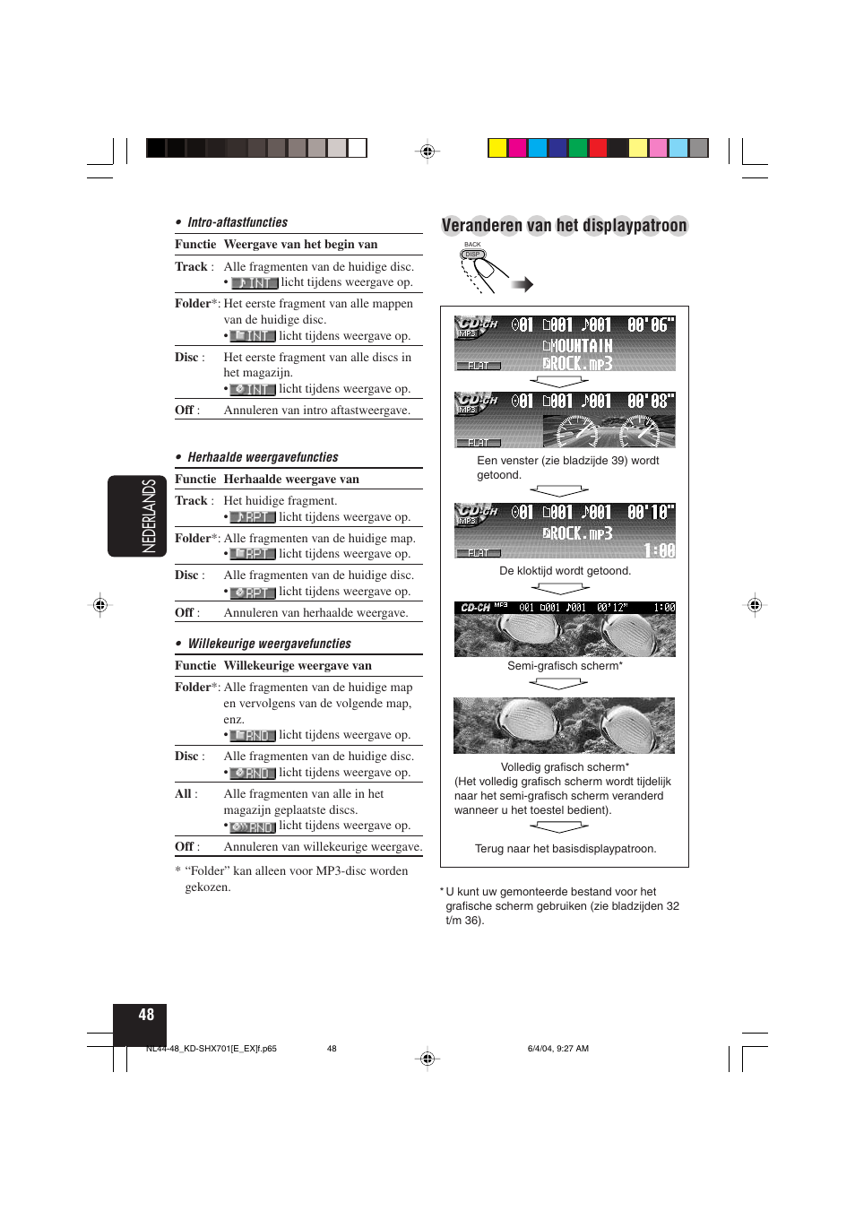 Nederlands, Veranderen van het displaypatroon | JVC CD Receiver KD-SHX701 User Manual | Page 240 / 259