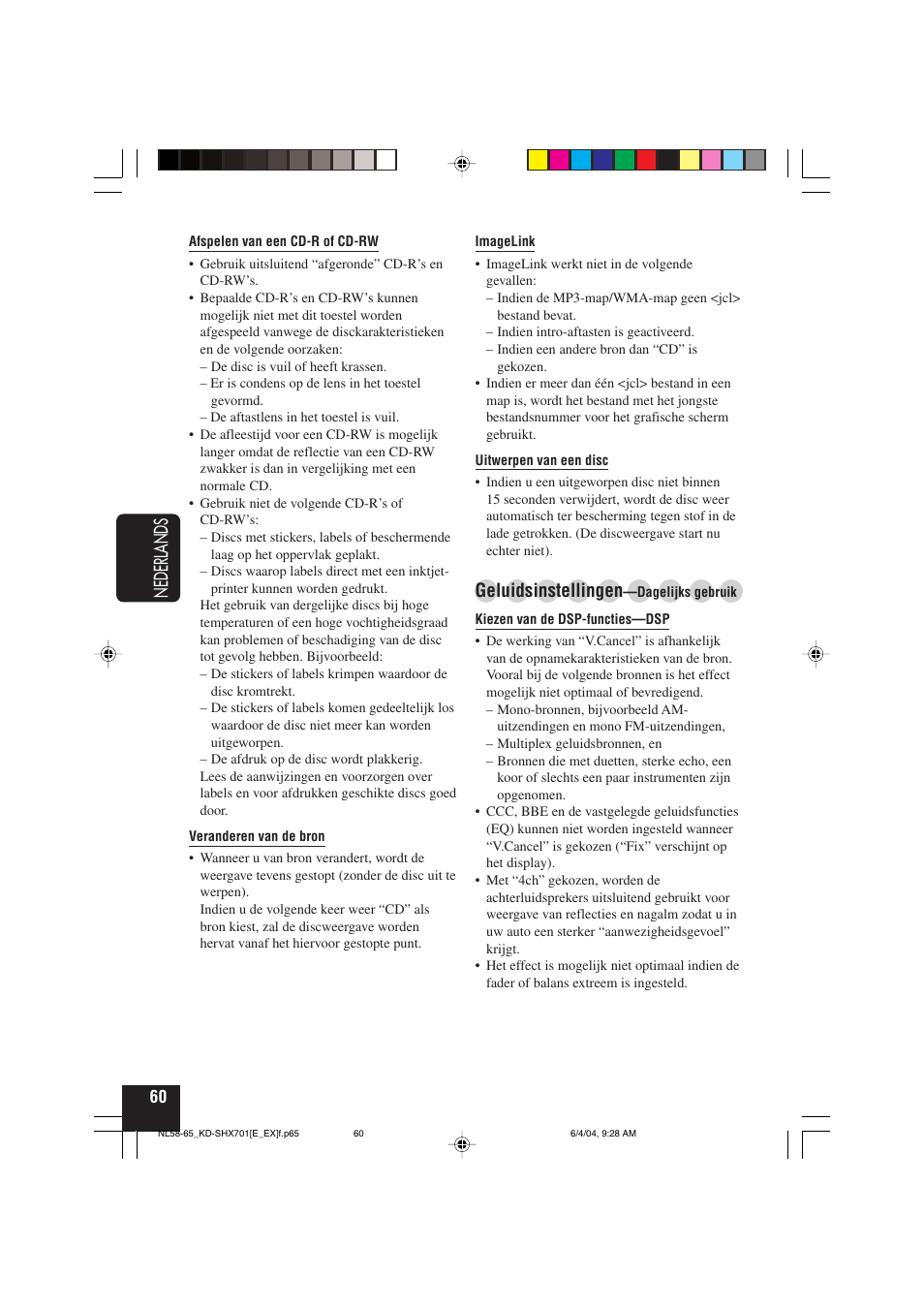 Nederlands, Geluidsinstellingen | JVC CD Receiver KD-SHX701 User Manual | Page 252 / 259