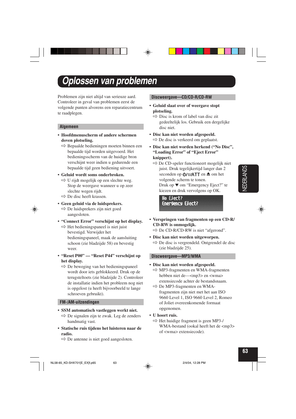 Oplossen van problemen, Nederlands | JVC CD Receiver KD-SHX701 User Manual | Page 255 / 259