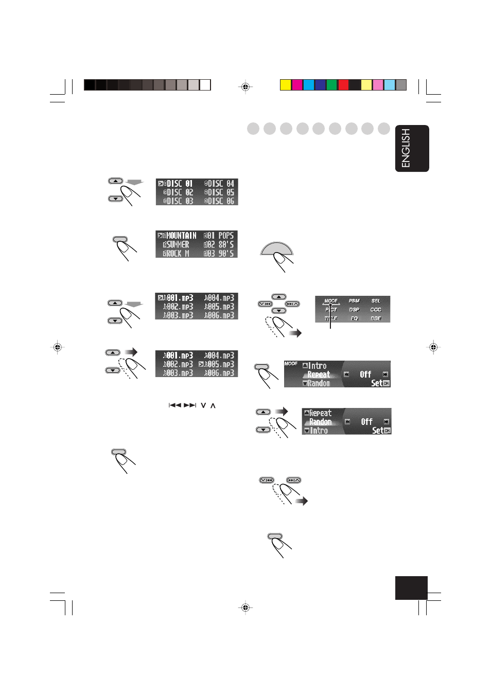 English, Selecting playback modes—mode | JVC CD Receiver KD-SHX701 User Manual | Page 47 / 259