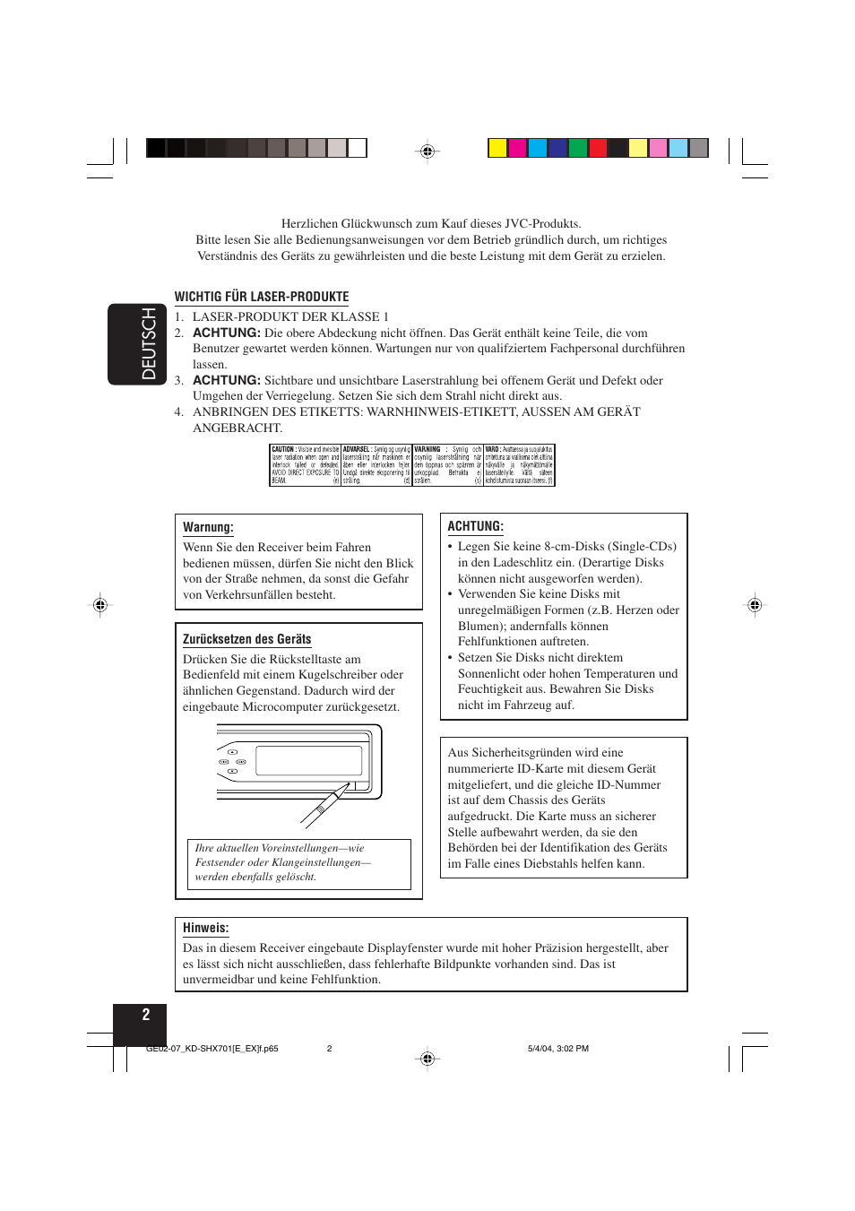 Deutsch | JVC CD Receiver KD-SHX701 User Manual | Page 66 / 259