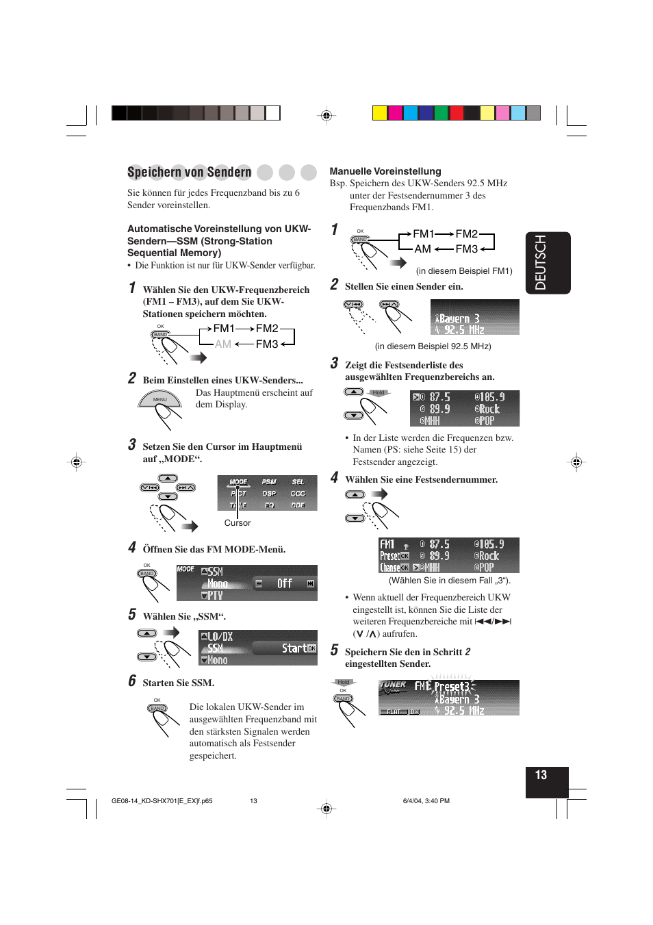 Deutsch, Speichern von sendern | JVC CD Receiver KD-SHX701 User Manual | Page 77 / 259