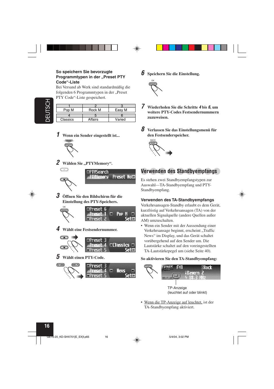 Deutsch, Verwenden des standbyempfangs | JVC CD Receiver KD-SHX701 User Manual | Page 80 / 259