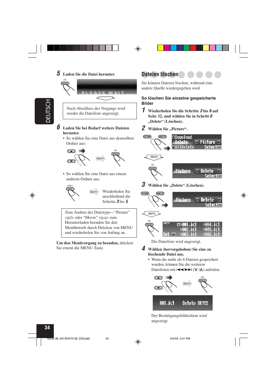 Deutsch, Dateien löschen | JVC CD Receiver KD-SHX701 User Manual | Page 98 / 259