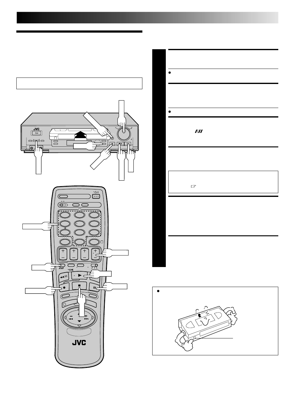 Basic recording, Load a cassette, Choose a programme | Set tape speed, Start recording, Pause/resume recording, Stop recording, Recording | JVC HI-FI HR-J748EH User Manual | Page 19 / 52