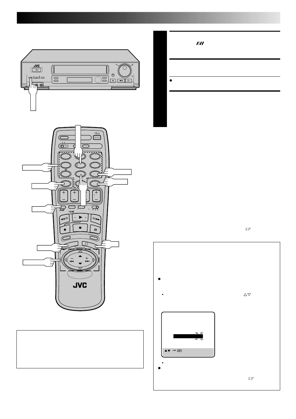 Set tape speed, Return to normal screen, Engage recorder’s timer mode | Attention | JVC HI-FI HR-J748EH User Manual | Page 27 / 52