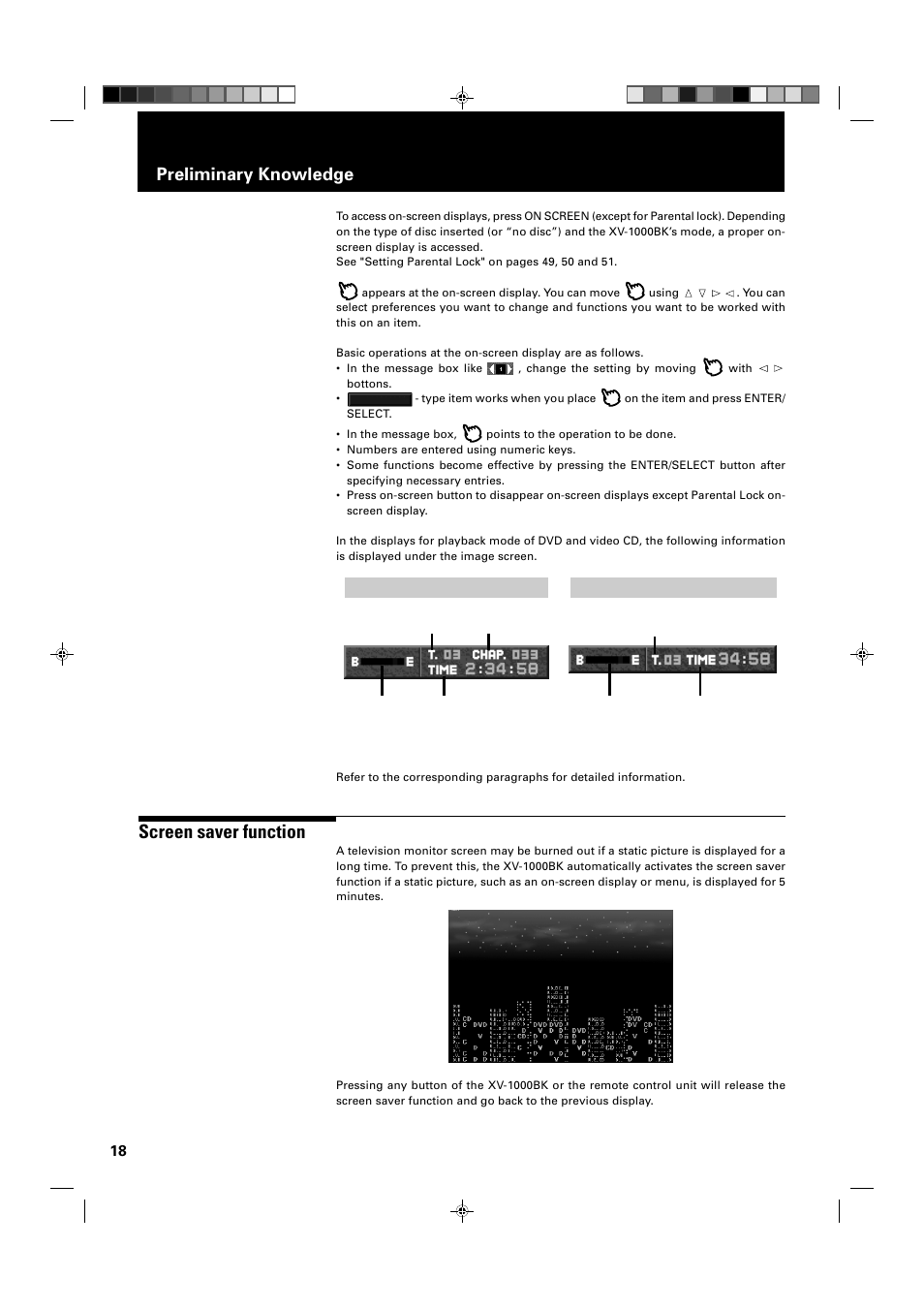 Screen saver function, Preliminary knowledge | JVC XV-1000BK User Manual | Page 20 / 60